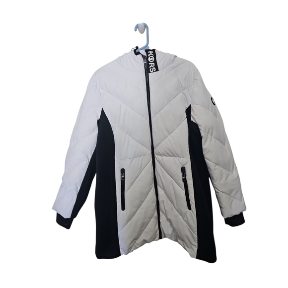Michael Michael Kors White And Black Long Puffer Jacket Sz 2X